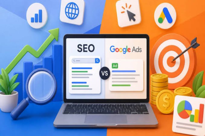 SEO vs Google Ads infographic