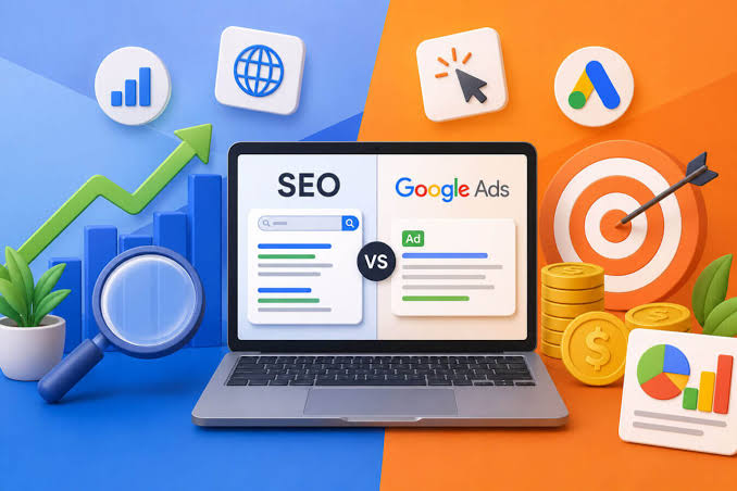 SEO vs Google Ads infographic